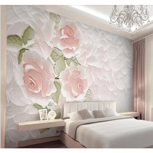 Custom wallpaper 3d three-dimensional relief rose flower simple European TV background wall-high-end waterproof material