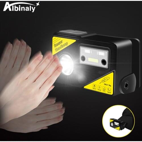 Portable LED Headlamp IR Sensor Headlight USB Charging Mini Hat Clip Light Built-in Battery Night Running Lamp Fishing Lantern