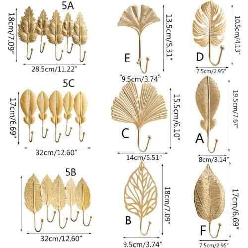 Nordic Luxury Leaf Shaped Hook Purse Coat Rack Key Hanger Wall Hanging Decoration Home Kitchen Bathroom Shelf Accessories