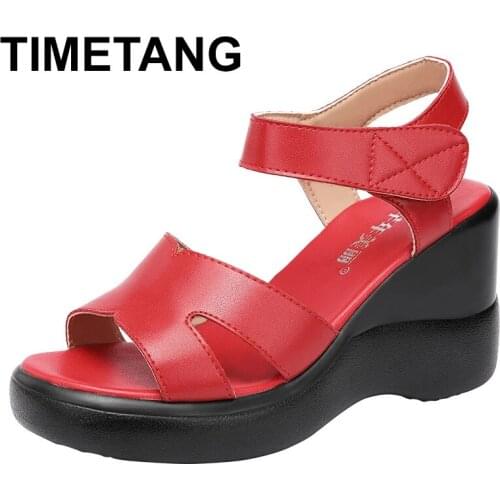 TIMETANGWedges Sandals 2021 Summer Womens Genuine Leather Shoes Platform Sandals Ladies High Heel Shoes Women Casual Flats33-43