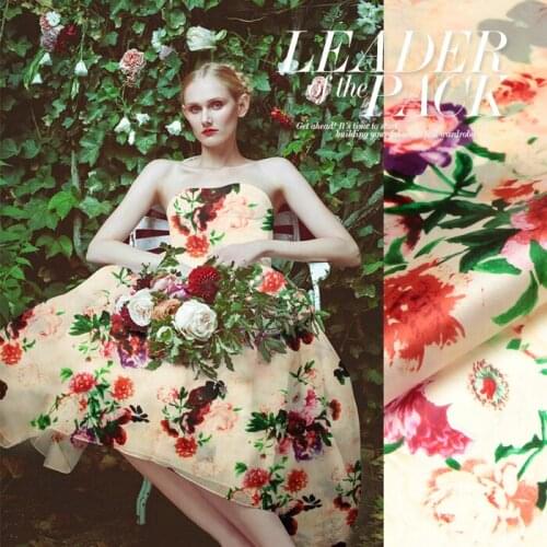 135 cm printed silk organza fabric 14 mm crisp silk fabric for dress micro-perspective dress fabric wholesale silk cloth