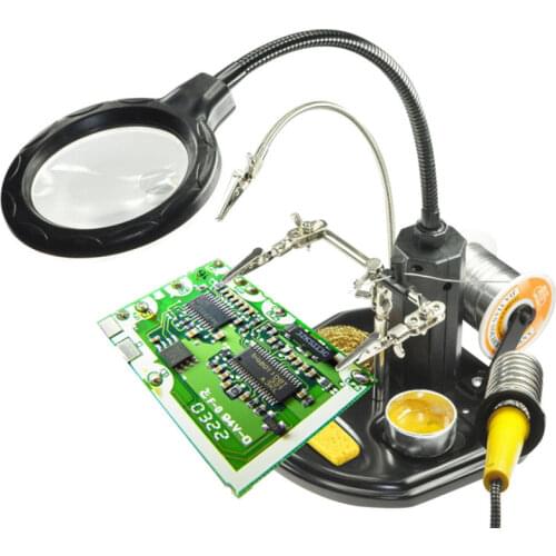 Helping hand with magnifying glass LED magnifier lamp welding magnifying glass with light soldering stand folding handfree clip