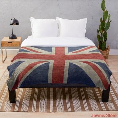 Union Jack Throw Blanket Warm Winter Blanket with UK Flag Blanket Print on Demand Decorative Sherpa Blankets for Sofa bed Gift