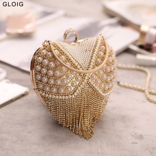 Heart Brand Design Women Evening Bags Finger Ring Diamonds Beading Wedding Day Clutch Party Wedding Purse