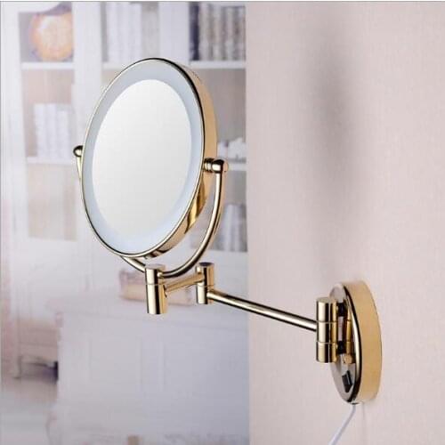 Vidric Hot Bathroom Gold Wall Mounted 8 inch Brass 3X/1X Magnifying Mirror LED Light Folding Makeup Mirror Cosmetic Mirror Lady