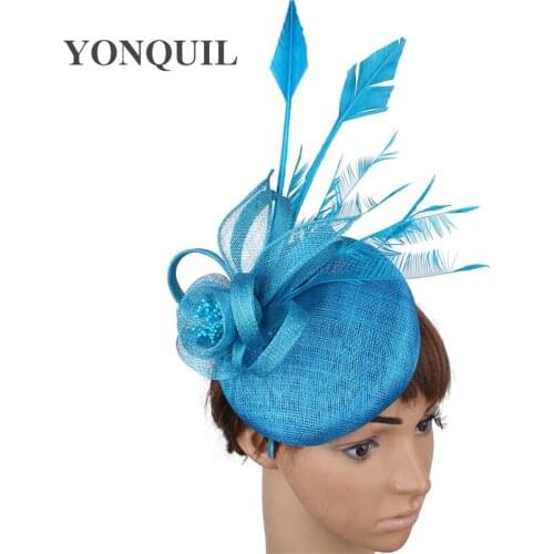 High Quality 4-Layer Sinamay Wedding Hat Bride Fascinators Headband With Fashion Flower Decor Hair Accessories Feather Millinery