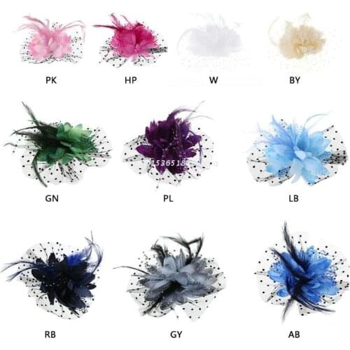 Women Bridal Mesh Bow Feather Beads Wedding Fascinator Dot Veil Hair Clip Brooch Dropship
