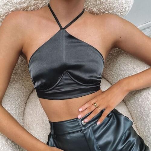 Summer Holiday Womens Fashion Solid Color Vest Sexy Halter Lace-up Backless Exposed Navel Camisole