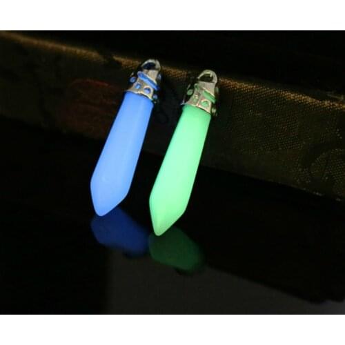 Fashion Luminous Natural Stone Hexagonal Column Necklace Women Hot Sale Glow in the Dark Bullet Pendant Necklace New Jewelry