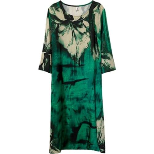 2021Loose Casual Mulberry Silk Maxi Emerald Green Dress Spring Summer Vintage 4XL Plus Size Elegant Women Party VestidosFC1257