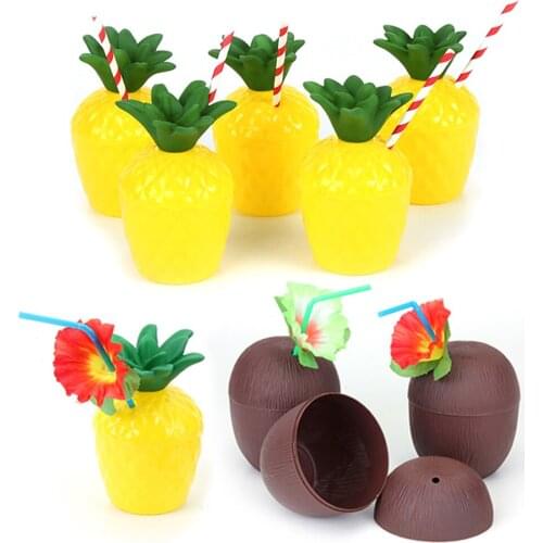 12pcs Hawaii Pineapple Coconut Drinking Cup 6pcs Party Decoration Wedding Birthday Summer Hawaiian Tropical Party Decorations