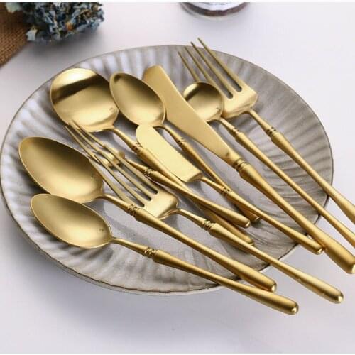 2021 New High Fashion Cutlery Set 304 Steel Brushed Gold Silver Surface Main Course Fork Spoon Knife Tea Dessert Soup Spoon Fork
