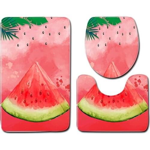 3pcs/set Watermelon Print Anti-slip Bathroom Floor Mat Home Decor Shower Velvet Toilet Cover Bath Door Carpet Mats and Rugs Set