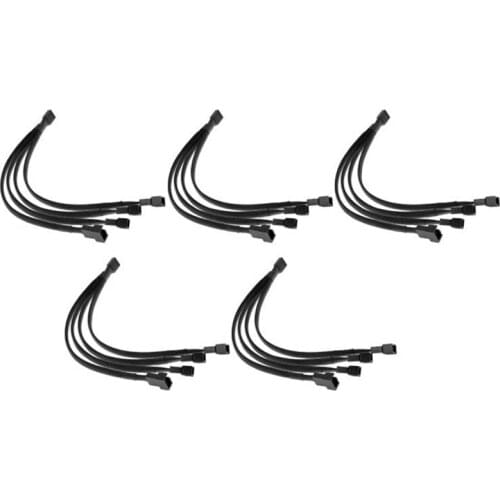 AU42 -4 Pin PWM Fan Splitter Cable Black Sleeved PC Case Fan Power Cable 1 To 4 Converter Braided Y Splitter Power Cable