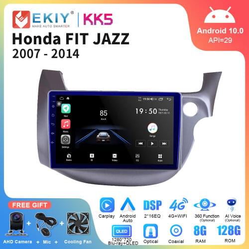 EKIY 1280*720 QLED DSP Android 10 For Honda Fit 2007-2013 Car Radio Multimedia Video Player GPS Navigation 8Core 4G WIFI Carplay