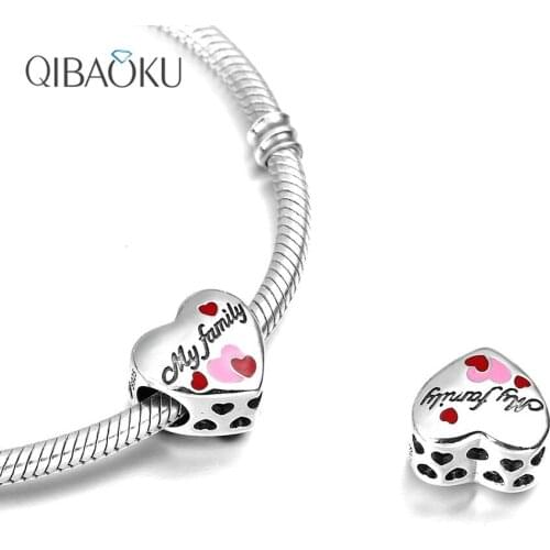 S925 Sterling Silver Letter Beads My Family Letters Heart Shape Bangles Beads for Jewelry Making Charm Bracelet