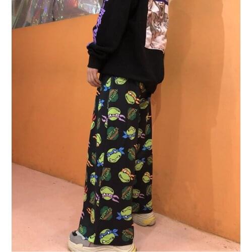 New men and women street personality cartoon print Harajuku style loose wide-leg pants