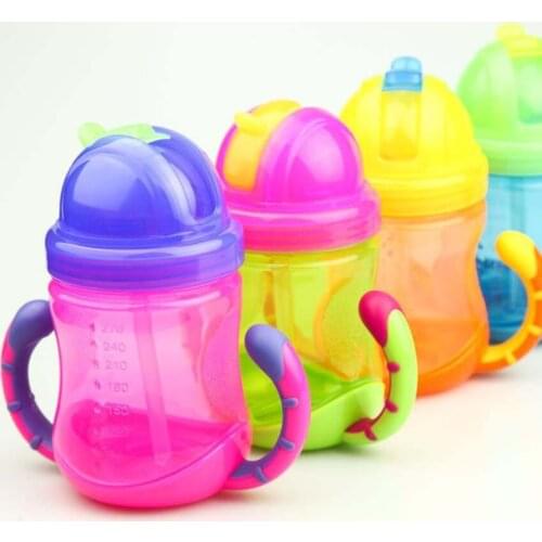 1Pc New Double Handle Baby Trainer Cup Straw Type Cup Baby Kids Children Feeding Drinking Water Cup 270ml