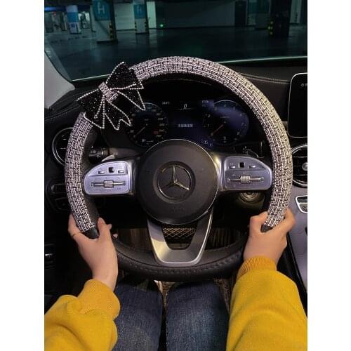 Linen Car Steering Wheel Cover Anti Slip Sweat Absorption Four Seasons General Bowknot Handle Case For Girls Women Accessories