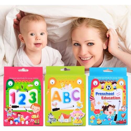 Kids Cognition Cards Cartoon Alphabet Letter Number Math Puzzle Matching Cognitive Flash Card and Whiteboard Marker Learning Toy