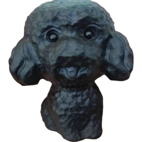 Natural Stone Carved Cute Animal Black obsidian Dog quartz crystal figurine