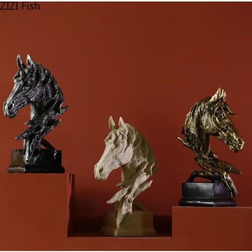Retro Horse Head Sculpture Abstract Horse Crafts Living Room Decoration Resin Figurines Steed Ornaments Vintage Home Decor