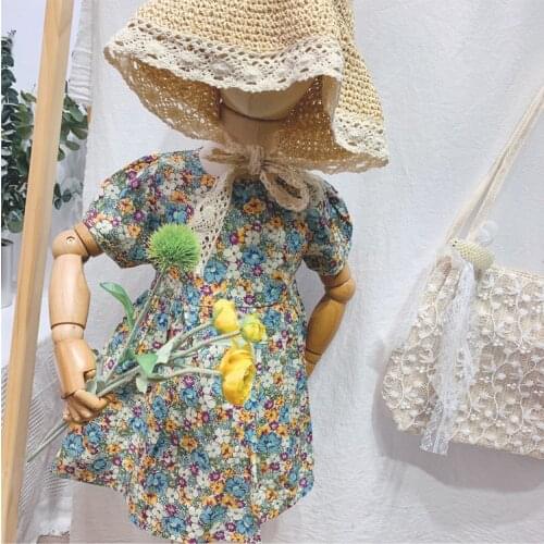 2021 summer new products girls cotton carded dress floral pastoral style skirt doll skirt childrens western style short-sleeved