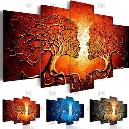 Canvas Painting Home Decor 5 Pieces Kiss Tree Love Pictures Abstract Wall Art Picture For Living Room Bedroom Decoration Posters