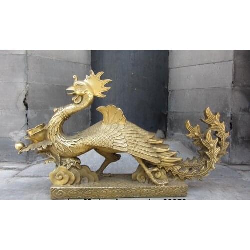 Chinese Royal copper Brass famous vermeil sparrow phoenix Bird Fly Beast statue