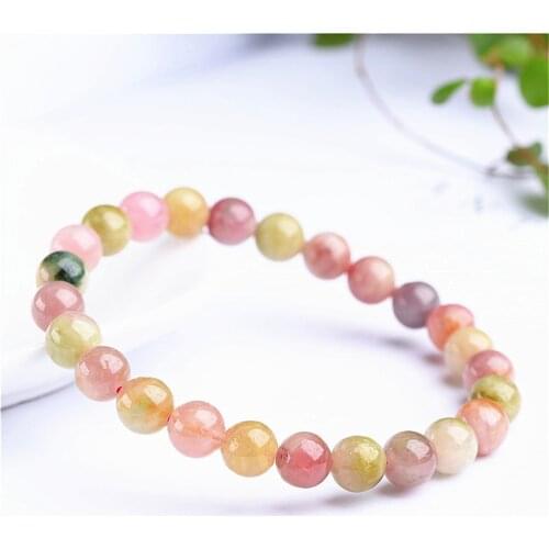 Grade A Natural Multicolor Tourmaline Beaded Bracelet 7-7.8mm Round Beads Bangle Stretch Jewelry Bracelet Prayer Bracelet BR012