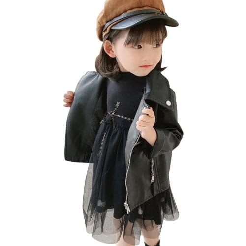 Baby Girls Leather Jacket Zipper Fly Coat For Girls Solid Color Childrens' Jacket Spring Autumn Kids Clothes Girl