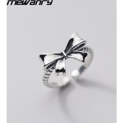 Mewanry 925 Sterling Silver Rings for Women New Trendy Elegant Vintage Creative Sweet Hollow Bow Twist Design Party Jewelry Gift