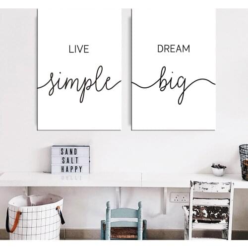 Minimalist Dream Live Simple Quote Canvas Paintings Black and White Bedroom Wall Art Prints Poster Pictures for Home Decor