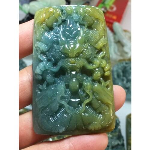 Natural 7A Myanmar jade Hand-Carved 9 dragon jade green jade pendant necklace pendants jewelry jade necklaces