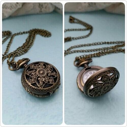 New Arrive Vintage Bronze Flower Quartz Pocket Watch Hot Pendant Chain Necklace Women Fob Watches Gift 1 pcs