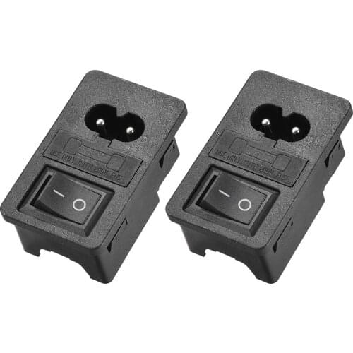 Uxcell C8-8 Plug Adapter 250V 10A 2P 1.5mm Buckle IEC Inlet Plug Power Connector Socket 3P Fuse Switch 2pcs