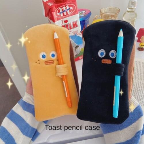 Plush Toast Pencil Case Kawaii Funny Pen Box Large Capacity Student Stationery Storage Bag Pencil Pouch School Supplies