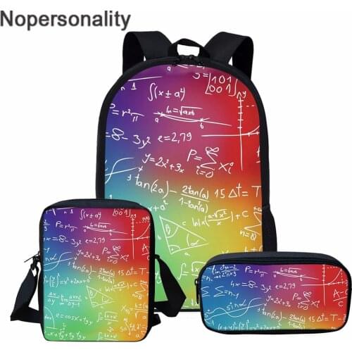 Nopersonality 3Pcs/Set Backpack Students Schoolbags Pencil Case Math Formula Print Boys Girls Back to School Bacpack