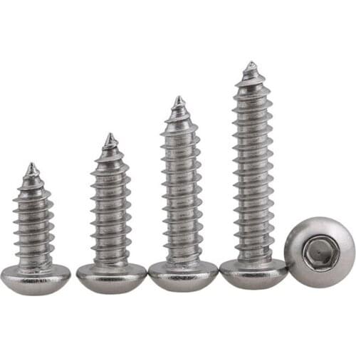 GuHua 304 Stainless Steel Round Head Hexagon Socket Self Tapping Screw PA Hex Socket Pan Head Tapping Wood Screws M3M4M5M6 10pcs