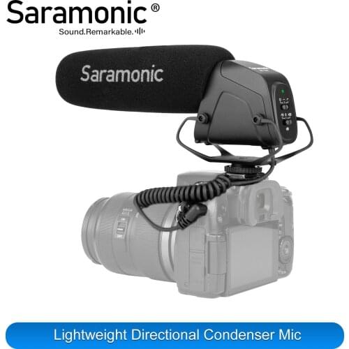 Saramonic SR-VM4 Lightweight Directional Condenser Microphone with shock mount provides audio with DSLR cameras and camcorders