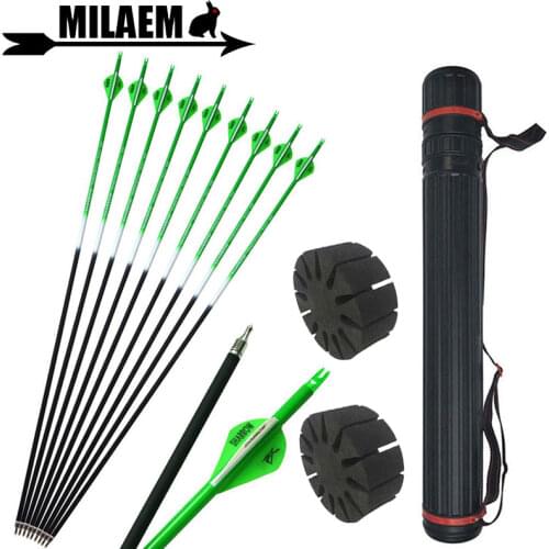 6/12pcs 31.5inch Archery Carbon Arrow With Arrow Quiver Spine 500 ID6.2mm 2inch Rubber Feather Hunting Shooting Accessories