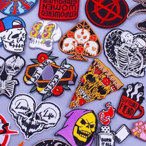 Punk Skull Embroiderd Patches On Clothes Hippie Patch Clothing Thermoadhesive Patches For Clothing Stickers Grim Reaper Badges