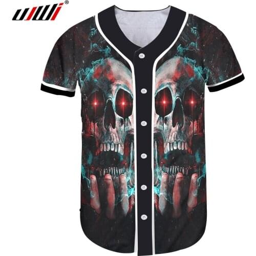 UJWI Man Horror Skull Baseball Shirt Mens 3D Harajuku Oversized Red Eye Smoke T-shirt Printed Cartoon Fitness Tshirt