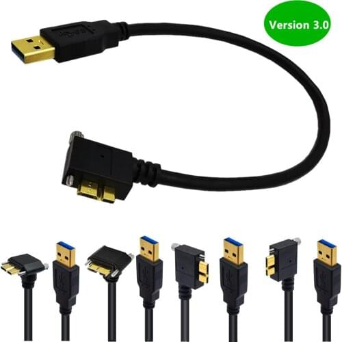 USB 3.0 A to Micro B Locking cable，USB 3.0 A Male to Micro B 90 Degree Cable with Locking Screws for External Hard Driver Nikon
