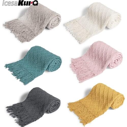 Nordic Knitted Blanket Soild Color Sofa Throw Blanket with Tassels Travel TV Nap Blankets Blankets for Beds Sofa Decorative