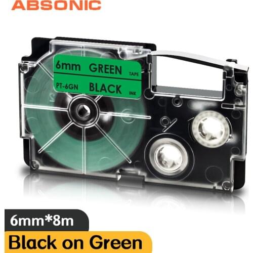 XR-6GN Labeling Tape 6mm 0.24" Replace Casio Printer Ribbon XR 6GN Black on Green Cassette Tape for KL-780 KL-120 KL-130 Labeler
