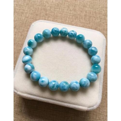 Dominia Natural Blue Larimar Gemstone Bracelet 9.5mm Men Women Stretch Round Beads Bracelet Water Pattern Jewelry AAAAAA