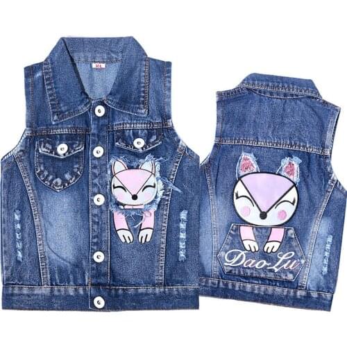 Girls Spring Fashion Baby Sleeveless Denim Turn-down Collar Vest With Pockets Girl Cool Vest For Toddler Clothing