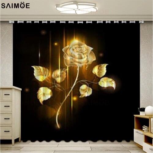 Gold Rose Oil Painting Window Curtains Floral Bedroom Living Room Blackout Curtains Ultra-thin Micro Shading Cortinas For Home