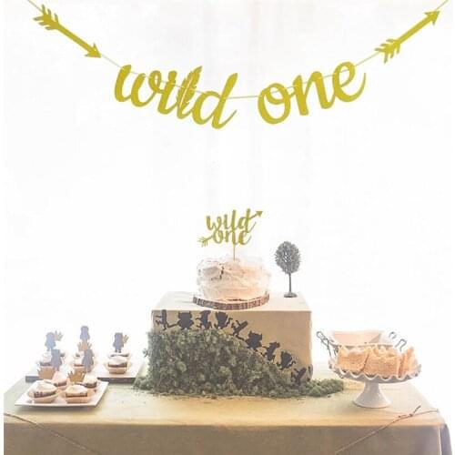 Gold Glitter Wild One Banner Party First Birthday Sign Boy Girl Decor Supplies